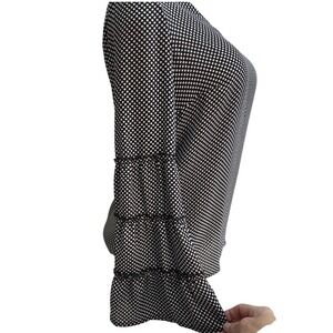 Womens Small Polka Dot Blouse Long Tiered Ruffle Sleeve V Neck Top EUC Tacera